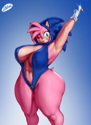 alpha_channel amy_rose anthro better_version_at_source big_breasts blu_rent blue_clothing breasts clothing female front_view gloves green_eyes handwear looking_at_viewer one_eye_closed sega smile solo sonic_(series) sonic_the_hedgehog_(series) teeth thick_thighs white_clothing white_gloves white_handwear wink