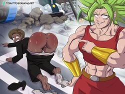 2girls abs all_fours android_18 anus ass ass_up asshole barefoot bracers bubble_butt buff_female chocolate_and_vanilla chocolate_starfish dark-skinned_female dark_skin defeated defeated_heroine dragon_ball dragon_ball_gt dragon_ball_super exposed_anus exposed_ass exposed_pussy female_saiyan humiliated humiliation kale kale_(berserker) legendary_super_saiyan looking_back milf muscular muscular_female pants_down pants_pulled_down pointing pussy saiyan scared socks sweaty_ass sweaty_feet tears tomatito_(artist) unwilling unwilling_female yuri