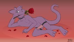 16:9 anthro erection flower genitals hi_res horn kobold komododrogon looking_at_viewer lying male nude on_side penis petals plant rose_(flower) scalie seductive simple_background solo tail thorns widescreen zephyr_(komododrogon)