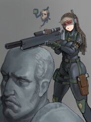 assassin belt big_ass big_breasts blonde_hair bullet bullets firearm full_body_suit goggles gun gun_holster holstered_pistol latex latex_suit officio_assassinorum one_eye_closed pistol rifle servo-skull skin_tight skin_tight_suit sniper sniper_rifle soldat statue thick_thighs vindicare_assassin warhammer_(franchise) warhammer_40k wide_hips