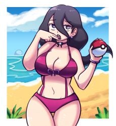 1girls ass big_ass big_breasts breasts cleavage clothed clothing earrings female female_focus female_only heart hex_maniac hex_maniac_(z-a) kujikawaii nail_polish npc_trainer pokeball pokemon pokemon_legends:_z-a purple_earrings purple_nails quagsire wide_hips