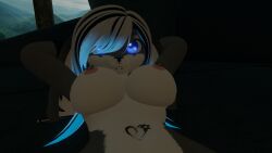 anthro big_breasts blue_eyes ear_piercing female furry furry_female heart_tattoo nipple_piercing nose_ring pussy rabbit_girl snakebite_piercing vrchat vrchat_avatar vrchat_model