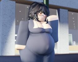 1boy 3d big_belly big_breasts blush disappointed dongtan_dress glasses heavily_pregnant male_focus male_only may_(pptakkun) pptakkun pregnant pregnant_belly pregnant_male roblox roblox_avatar robloxian wide_hips