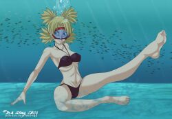 1girls 5_toes barefoot bikini blonde_hair blue_eyes dastigy feet female female_only naruto naruto_(series) scuba_gear scuba_mask soles solo solo_female solo_only temari toes underwater