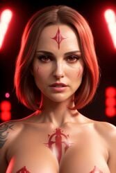 ai_generated breasts brown_hair celebrity clone_wars close-up natalie_portman padme_amidala red_eyes sith sith_padme star_wars tattoo tattoos