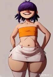 ai_generated animated asian big_thighs crop_top cum_on_body flat_chest gorillaz grabbing_own_ass looking_at_viewer miniskirt no_sound noodle_(dare) noodle_(gorillaz) short_hair smile tagme thick_thighs video wide_hips