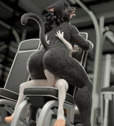 3d anthro ass balls biceps big_butt black_body black_fur blender_(artwork) blender_cycles breasts digital_media_(artwork) duo felid female female_penetrated fur generation_8_pokemon genitals gym hair hands_on_back hi_res lagomorph larger_female leopard looking_back male male/female male_penetrating male_penetrating_female mammal muscular muscular_anthro muscular_female nintendo nipples nude open_mouth pantherine penetration penile penile_penetration penis pokemon pokemon_(species) pussy question_mark scorbunny sex shadedance size_difference smaller_male smile tail tongue tongue_out vaginal_penetration white_body white_fur