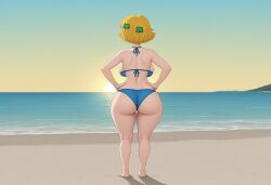 1girls ass beach big_ass big_breasts blue_bikini breasts disney disney_channel hand_on_hip light_skin milo_murphy's_law rear_view short_hair solo standing