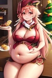 ai_generated bbw belly belly_button breasts chubby chubby_female exposed_fat_belly fat fat_female fat_girl fat_woman female female_focus female_only genshin_impact hoyoverse light-skinned_female light_skin liyue_girls mihoyo mihoyo_technology_(shanghai)_co._ltd. sitting solo solo_female solo_focus yanfei_(genshin_impact)