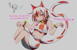 :3 armpit_crease artist_self-insert cat_ears cat_girl cat_tail goutokuji_mike looking_at_viewer maneki-neko multicolored_clothes multicolored_hair multicolored_tail nail_polish navel short_hair sweat touhou xsmile