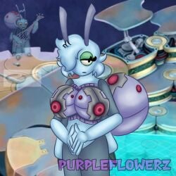 antennae_(anatomy) anthro arachnid arackulele big_blue_bubble big_breasts boobplate breasts female my_singing_monsters