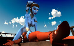 2015 2girls 3d aayla_secura ahsoka_tano alien alien_girl alternate_version_available armband artist_name bantha-ii_cargo_skiff bare_shoulders big_breasts blue_eyes blue_skin bracer breasts busty choker clone_wars closed_eyes curvy day detailed_background duo erect_nipple erect_nipples eyelashes female female_only front_view half-closed_eyes headgear high_heels hourglass_figure humanoid interspecies jedi jedi_master jedi_padawan kondaspeter looking_down lying lying_on_back mammal marking multiple_females multiple_girls naked naked_footwear naked_heels nude orange_skin outdoor outside pose posing shadow shaved_pussy shiny shiny_skin star_wars tatooine togruta twi'lek voluptuous wide_hips yellow_eyes yuri