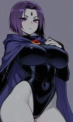 ai_generated big_breasts dc_comics female female_focus goth goth_girl leotard pale_skin raven_(dc) rcos solo solo_female solo_focus teen_titans