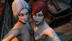 1boy 2girls 3d animated body_markings borderlands borderlands_2 breasts cum cumshot double_paizuri erection female female_focus gun lilith_(borderlands) lipstick looking_at_viewer male marcus maya_(borderlands) medium_breasts naizuri no_sound paizuri penis pov red_hair scar seductive_look short_hair silver_eyes siren_(borderlands) small_breasts tagme tattoo threesome topless video white_hair yellow_eyes zmsfm