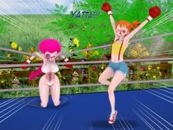 2girls 3d artist_redahtheartist big_breasts bikini blood blood_on_face bloody_nose blush boxing boxing_gloves boxing_match boxing_ring breasts bruise bruised duo female female_only fighting_ring ginger girls gloves gvg jessie_(pokemon) kasumi_(pokemon) koikatsu nintendo outdoors pokemon purple_hair red_boxing_gloves red_gloves red_hair tagme