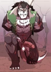 abs absurd_res anthro asiahao520 balls blood bodily_fluids canid canine canis fur genitals hi_res humanoid_genitalia humanoid_penis male mammal muscular muscular_anthro muscular_male penis rouen_(shining) sega shining_(sega) shining_force solo vein veiny_penis wolf wounded