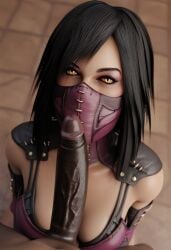 ai_generated before_oral black_penis clothed_female_nude_male dark-skinned_male dreamcuc edenian face_mask interracial large_breasts large_penis looking_at_viewer mileena mileena_(mkx) monster_girl mortal_kombat mortal_kombat_x