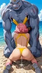 ai_generated arched_back ass ass_focus ass_up asshole beach bent_over blowjob breasts breasts breasts_out confused confused_face confused_look confusion cum cum_drip cum_dripping cum_dripping_from_ass cum_in_ass cum_inside huge_cock interspecies lost_battle_(pokemon) machoke monster monster_cock on_hands_and_knees on_knees oral oral_penetration oral_sex original_character outdoor_nudity outdoor_sex outdoors outside panties pikachu pink_clothing pink_hair pokefan_alice pokemon pokemon_(species) pokephilia public public_exposure public_indecency public_nudity public_sex ripped_clothing size_difference sneakers terror139 thong tits_out white_skin yellow_clothing yellow_eyes