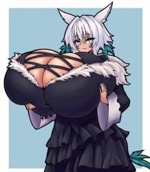 alternate_breast_size breast_lift color_edit colored final_fantasy_xiv gigantic_breasts huge_breasts y'shtola_rhul