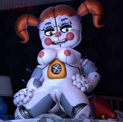 alternate_version_available animatronic circus_baby circus_baby_(fnaf) clown clown_girl clussy exposed_breasts exposed_pussy five_nights_at_freddy's five_nights_at_freddy's:_sister_location fnaf joeshownsfw looking_at_viewer on_bed red_hair