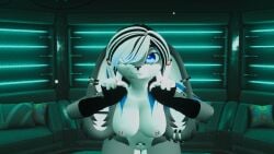 anthro big_breasts blue_eyes ear_piercing female furry furry_female heart_tattoo nipple_piercing nose_ring pussy rabbit_girl snakebite_piercing vrchat vrchat_avatar vrchat_model