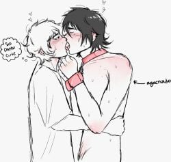 bisexual black_eyes black_hair blush body_hair brown_hair clothing cuntboy dominant_male domination intersex kissing original_character original_oc pink_accessory power_bottom shirtless sketch sloppy sloppy_kiss submissive_male submissive_top trans_man