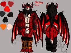 abaddon animal_genitalia balls canine demon horn male_only mammal model_sheet muscular sheath tattoo wings wolf