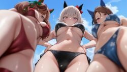 ai_generated bikini curren_chan_(umamusume) king_halo_(umamusume) looking_down_at_viewer nice_nature_(umamusume) surrounded_by_women swimwear tagme umamusume umamusume_pretty_derby