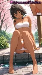 1girls 2025 ai ai_assisted ai_generated anime anime_style anus arm_support armband armlet asian ass asshole bandeau bare_shoulders barefoot bikini black_hair blush bracelet braid breasts bush bust busty cherry_blossoms cleavage cleft_of_venus closed_mouth collarbone dark-skinned_female dark_skin day dungeon_ni_deai_wo_motomeru_no_wa_machigatteiru_darou_ka feet female female_focus female_only foot_fetish full_body green_eyes hair_between_eyes hair_tubes hentai hi_res high_quality high_resolution highres jewelry juicy_butt knees_together_feet_apart knees_up labia labia_majora legs looking_at_viewer medium_breasts multiple_views natsuyoru navel non-asian one_eye_closed oshiri outdoors panties panties_down panty_pull patreon petals pool pussy short_hair sidelocks sitting smile solo solo_female stable_diffusion strapless strapless_bikini thighs tiona_hiryute toenails toes tongue tongue_out tree tube_top uncensored underwear vagina voluptuous voluptuous_female water white_bra white_panties