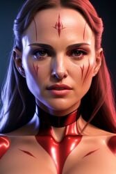 ai_generated breasts brown_hair celebrity clone_wars close-up natalie_portman padme_amidala sith sith_padme star_wars tattoo tattoos