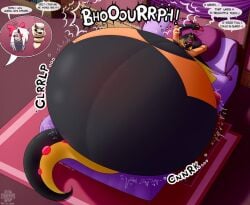 belly_expansion belly_inflation bloated_belly burp burping day_tripper_guy hyper_belly inflation male sir_pentious_(hazbin_hotel) straining_buttons stuffed stuffed_belly