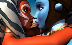 2015 2girls 3d aayla_secura ahsoka_tano alien alien_girl alternate_version_available artist_name bald bare_shoulders blue_eyes blue_skin choker clone_wars day detailed_background eyelashes female female_only freckles front_view headgear humanoid interspecies jedi jedi_master kondaspeter mammal marking multiple_females multiple_girls open_mouth orange_skin outdoor outside purple_lips shiny shiny_skin star_wars star_wars_rebels tatooine togruta twi'lek yuri