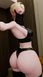 3d_(artwork) aqua_eyes big_ass blender bubble_butt calvin_klein cpt-flapjack gloves keyd10iori lieutenant_flapjack nier:_automata operator_21o short_hair small_breasts small_waist solo_female thick_ass thighhighs veil