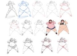 ayase_momo belly colored_sketch dandadan maxfullbody multiple_images obese sketch tagme thick_thighs underwear