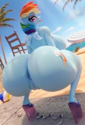 3d ai_generated anus anus_peek ass beach blue_body heels high_heels huge_ass large_ass mlp_g4 my_little_pony platform_heels rainbow_dash_(mlp) round_ass squatting twerking vulva