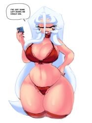 big_breasts breasts condom friday_night_funkin hips lingerie long_hair myening34 text text_bubble thick_thighs thighs tia_(myening34) white_hair