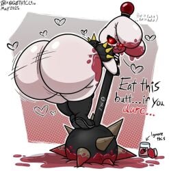 1girls 2025 artist_name big_ass big_breasts black_eyes black_shirt black_shoes breasts bunny_ears bunny_tail english_text evil_face goth1cc heart_eyes heart_symbol huge_ass randompersonguy sex shirt simple_background solo solo_female stains strawberry text thick_ass thick_thighs thighs white_skin
