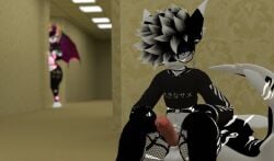 backrooms being_watched dizzy erect_penis femboy hyena japanese_text leaking precum sabrean shark the_backrooms vrchat vrchat_avatar