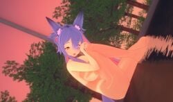 1girls 2022 3d ahoge areolae ass big_breasts breasts cat_ears cat_tail catgirl deluxe_rosie eyes_visible_through_hair female female_only hands_on_knees indie_virtual_youtuber long_hair looking_at_viewer multicolored_hair nipples nude nude_female outdoors pink_nails rosie_(vtuber) sitting skinny_dipping solo solo_female tail tan-skinned_female tan_body tan_skin thick_thighs thighs thin_waist tongue tongue_out trees twintails virtual_youtuber water yellow_eyes