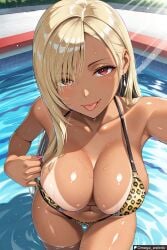 1girl1boy ai_generated big_breasts bikini bikini_pull blonde_female blonde_hair female final_fantasy final_fantasy_vii_remake gyaru gyarufication gyarufied huge_breasts looking_at_viewer omega_weirdo patreon pool red_eyes seductive seductive_look seductive_pose selfie smiling_at_viewer solo submerged_legs tan_lines tanned tanned_female tanned_skin tifa_lockhart tifa_lockhart tongue tongue_out