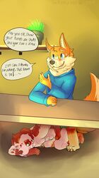 absurd_res anal andy_corgi_(thekinkybear) blue_eyes blush bottomless canid canine canis clothed clothing comic corgi dalmatian detailed_background dialogue domestic_dog hi_res hoodie male mammal masturbation nude partially_clothed penis plant smile spots_(thekinkybear) thekinkybear yaoi