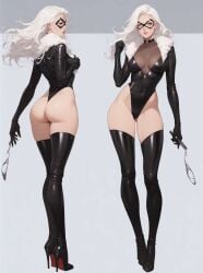 ai_generated bewitching_thighs black_cat_(marvel) felicia_hardy full_body high_heel_boots long_hair marvel marvel_comics shu spider-man_(series) white_hair