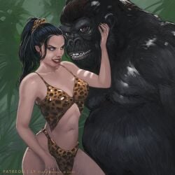 1boy 1girls animal frans_mensink gorilla implied_bestiality leopard_print loincloth tagme