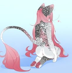 2018 4_toes anthro anus breasts digital_media_(artwork) feline female fur here-kitty--kitty mammal nipples pussy solo striped_fur stripes toes