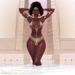 1girls ancient_history dark-skinned_female dark_skin female_only frans_mensink gold_jewelry milk_bath royalty tagme