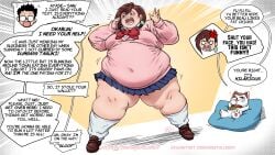 ayase_momo bbw belly belly_button big_belly big_thighs blush blushing brown_hair dandadan earrings fat fat_belly fat_female fat_thighs huge_belly huge_thighs maxfullbody obese obese_female overweight overweight_female skirt sweater tagme thick_thighs