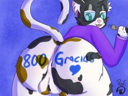 4:3 absurd_res anthro anus ass balls big_butt bodypaint calico_cat domestic_cat eyewear felid feline felis furry furry_only genitals glasses hi_res looking_at_viewer male mammal pixelt pixy_(pixelt) presenting presenting_anus rear_view solo spanish_text tail text thick_thighs