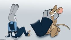 anthro arwokom balls between_toes close-up clothing cum cute disney enjoying feet female gloves holding_(disambiguation) judy_hopps lagomorph macro male mammal micro mouse paws penis police rabbit rodent sitting size_difference smile straight suit teeth uniform zootopia