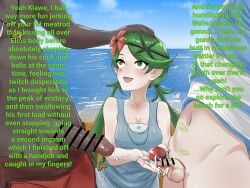 1girls 2boys atakumi10 cheating cum cum_on_hand dark-skinned_male dialogue ejaculation elio_(pokemon) green_eyes green_hair green_lipstick hair_ornament hand_on_another's_head imminent_cheating implied_cheating kiawe_(pokemon) large_penis light-skinned_male lipstick_mark lipstick_marks lipstick_on_balls lipstick_on_penis long_hair mallow_(pokemon) multiple_boys multiple_penises pokeball pokemon small_penis whitewashed