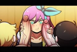 ai_generated aubrey_(omori) basil_(omori) cock_on_face novelai omori size_comparison size_difference sunny_(omori) tagme